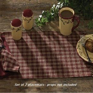 Rustic Farmhouse Primitive Sturbridge Wine Tan Plaid Placemat 2pcs Burgundy